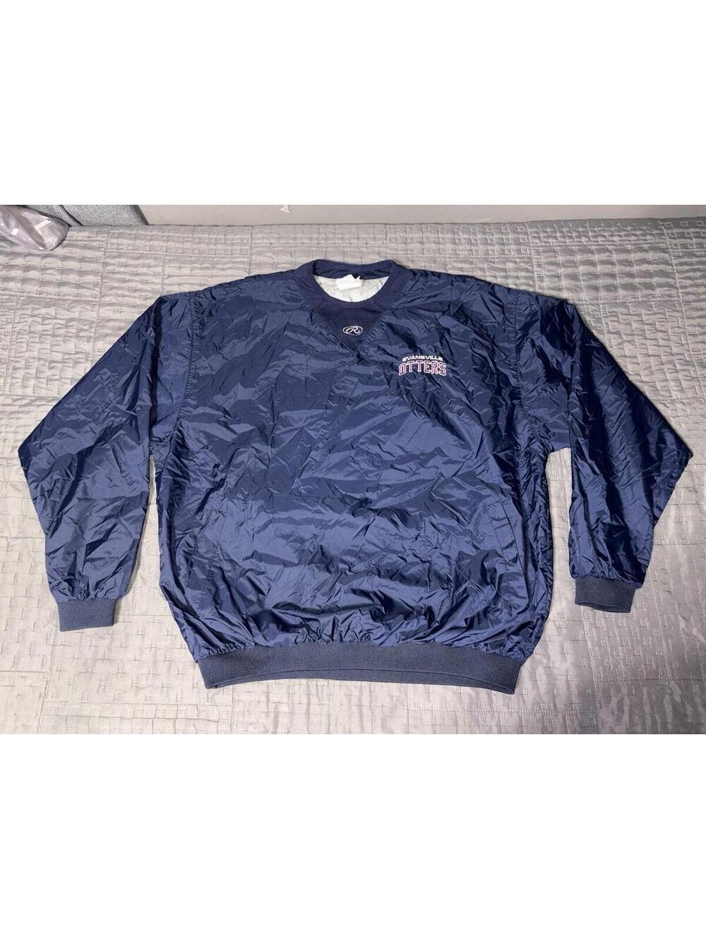 Vintage Rawlings Evansville Otters Windbreaker Pullover Jacket Blue XL Nylon